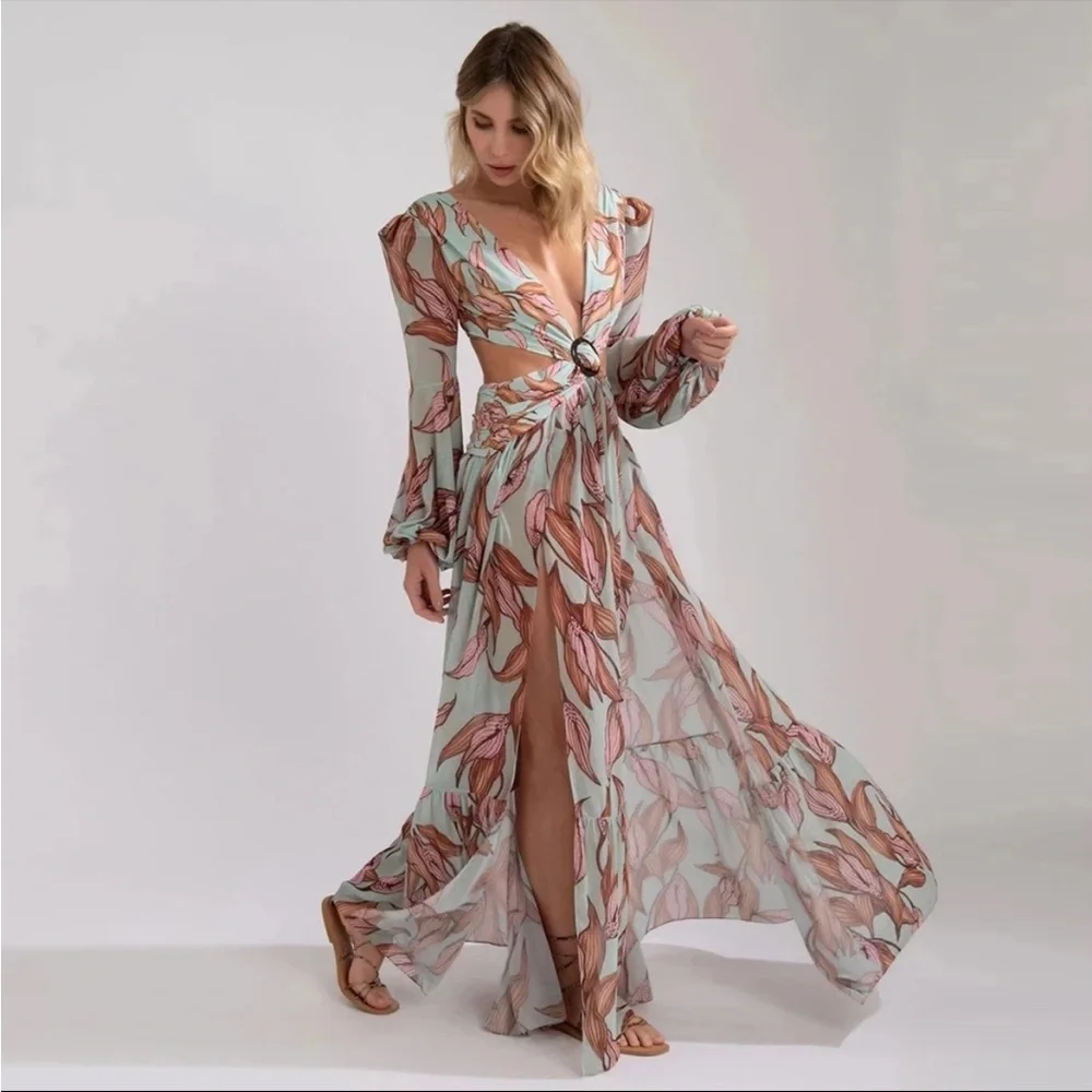 (Last 1) 🌺 Vintage floral print sexy cross cutout dress bikini cover up summe